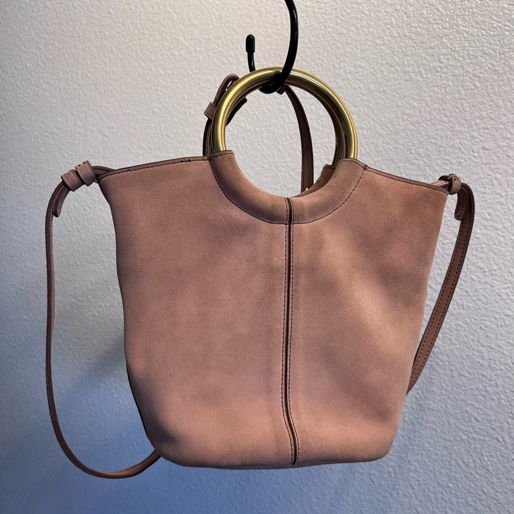 Pink suede bucket bag from J.crew